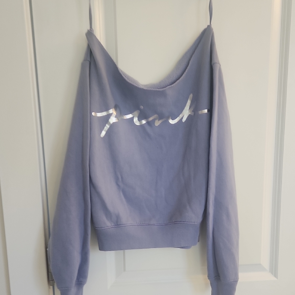 Purple Lilac PINK Sweatshirt Off Shoulder XS